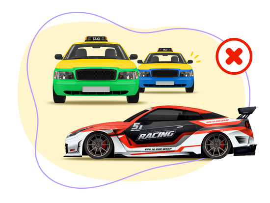 Types of vehicles not covered by Type 2+ car insurance