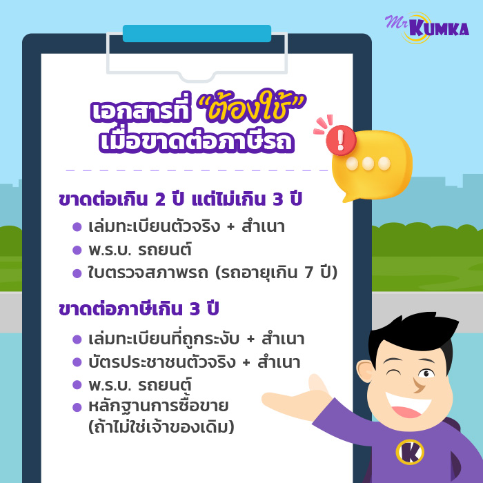 เอกสารที่จำเป็นต้องใช้เมื่อขาดต่อภาษีรถ มีอะไรบ้าง? | มิสเตอร์ คุ้มค่า